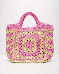 Summer Rose Geometric Straw Tote Bag