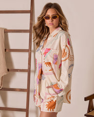 Postcard Sent Stamp Print Button Down Top