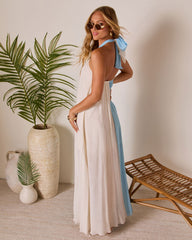 Moonmilk Color Block Halter Maxi Dress