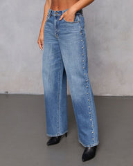 Burnt Sugar Rigid High Rise Stud Embellished Barrel Jeans