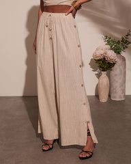 Lida Buttoned Striped Wide Leg Pants