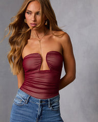 Jazlynn Mesh Strapless Ruched Cutout Bodysuit