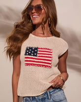 Ms Americana Open Knit Crochet Sweater