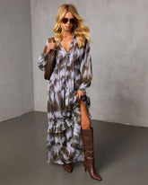 Lasso the Moon Abstract Chiffon Maxi Dress