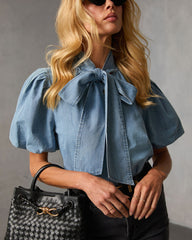 Elms Neck Tie Denim Top
