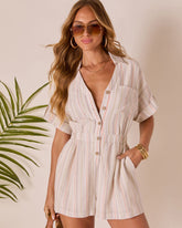 Sunbound Striped Collared Romper