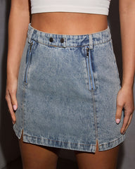 Arlin Zipper Accent Denim Mini Skirt