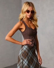 Boho Cowgirl Suede Lace Up Top