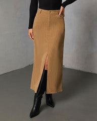Ganita Corduroy Slit Midi Skirt