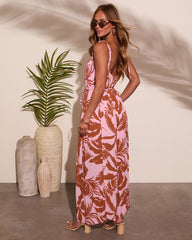 Marline Palm Print Waist Tie Jumpsuit
