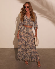 Moonlit Bloom Bust Tie Peasant Top