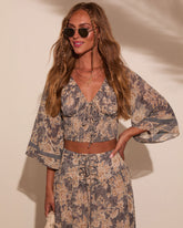 Moonlit Bloom Bust Tie Peasant Top