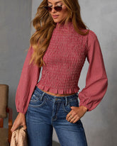 Emberlin Smocked Mock Neck Top
