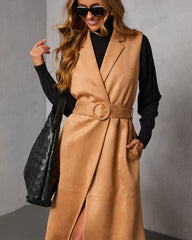 Autumn Reign Belted Suede Trench Longline Vest