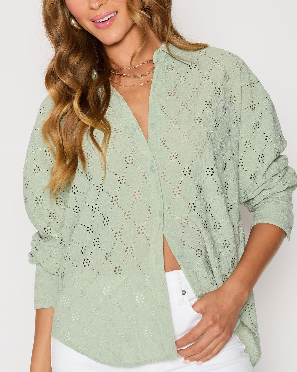 Amber Eyelet Button Down Top