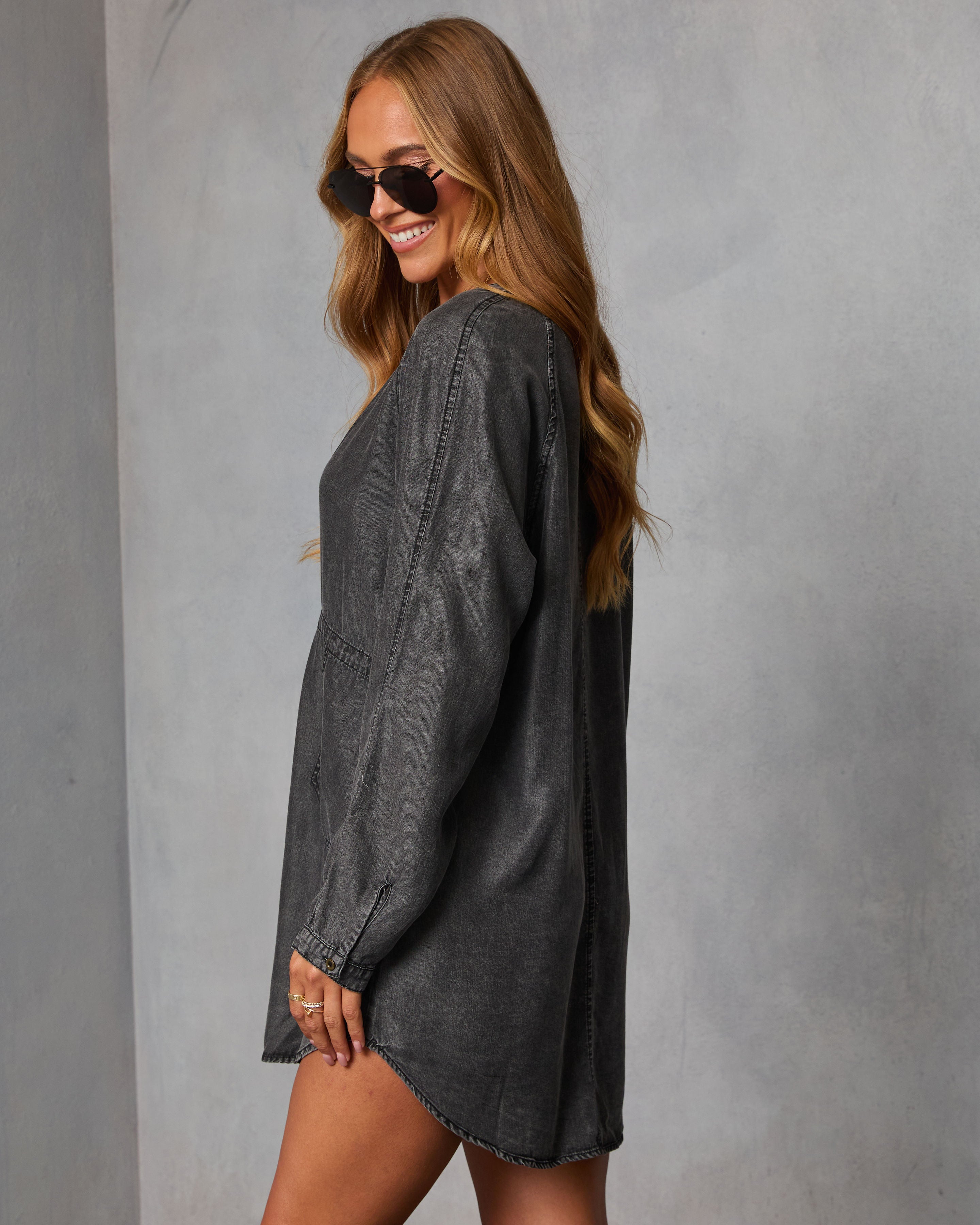 Follow Me Shift Denim Shirt Dress