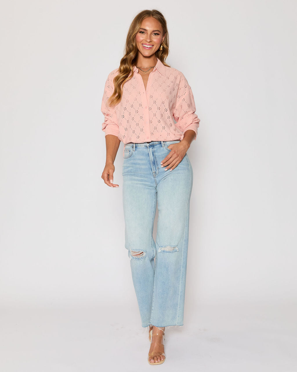 Amber Eyelet Button Down Top
