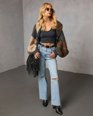 Marenne Cropped Argyle Print Cardigan