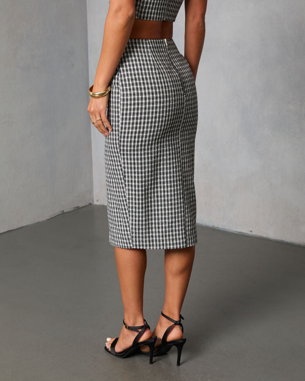 Loxley Lane Tweed Plaid Midi Skirt