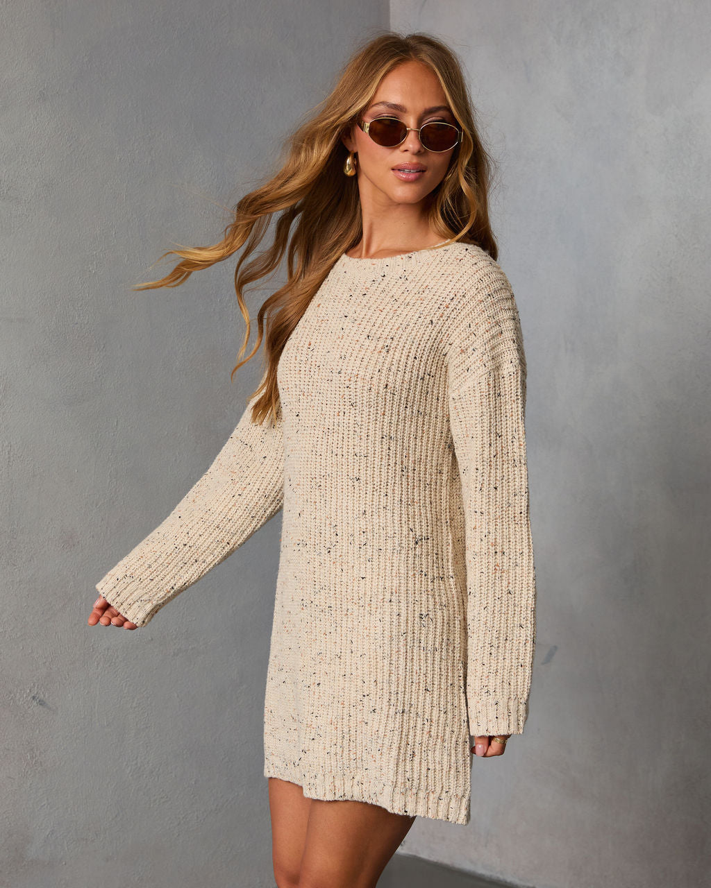 Honeycot Ribbed Knit Mini Sweater Dress