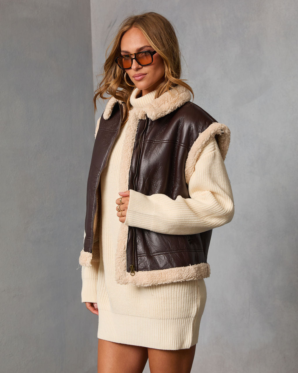 Beckett Oversized Faux Leather Sherpa Vest