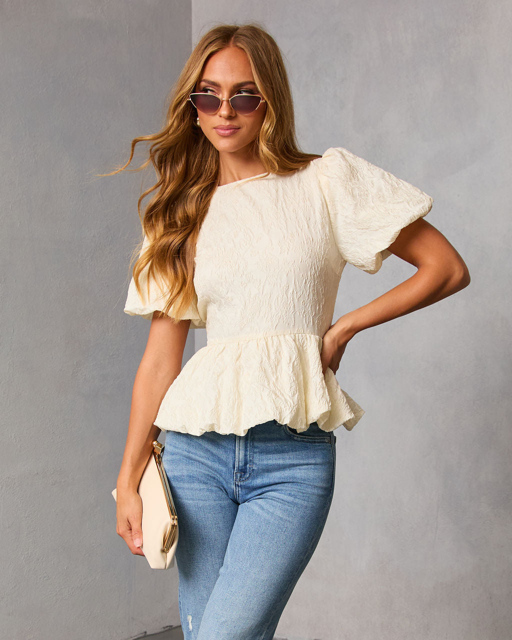 Aloura Puff Sleeve Peplum Top