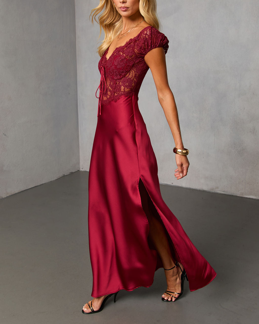 Sable Hour Lace Satin Maxi Dress