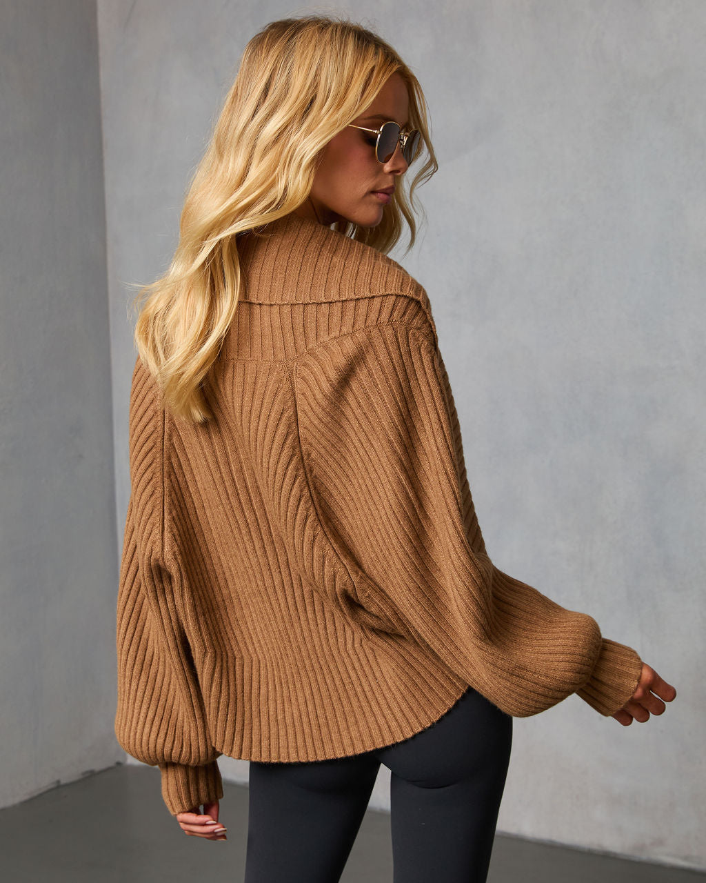 Dreamlight Ribbed Quarter Zip Top And Dolman Cardigan Set