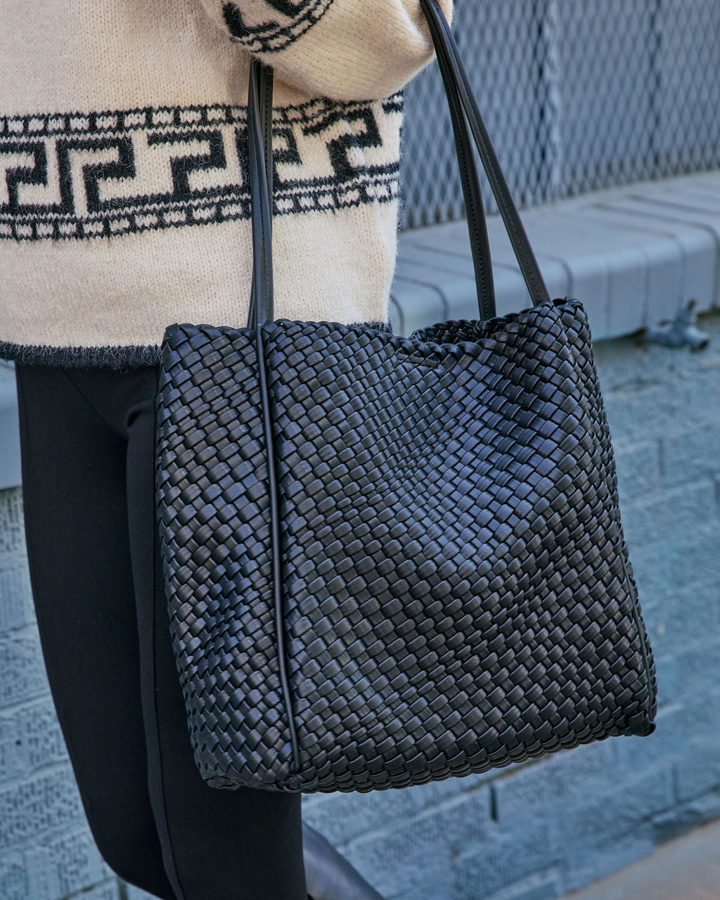 Cenlie Textured Woven Leather Tote Bag