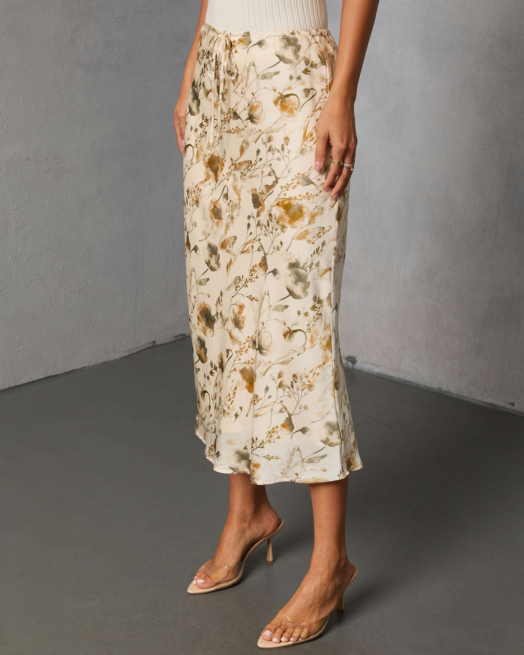 Crushed Maple Printed Midi Skirt