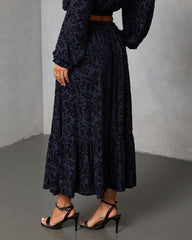 Miriza Flocked Mesh Velvet Midi Skirt