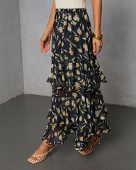 Rustic Bloom Printed Tiered Maxi Skirt