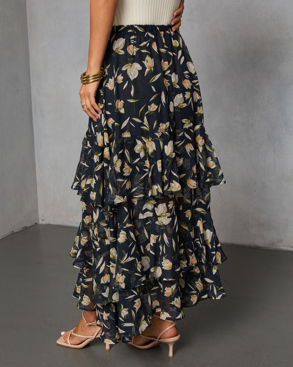 Rustic Bloom Printed Tiered Maxi Skirt