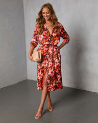 Fall Gardens Floral Satin Midi Dress