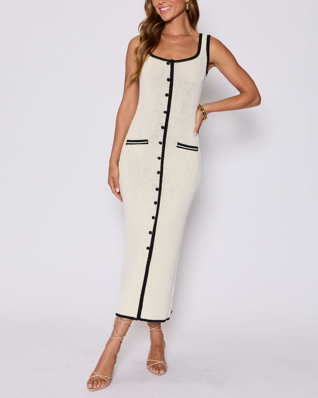 Contour Button Down Knit Midi Dress