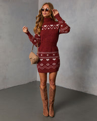 Muted Rose Abstract Knit Mini Sweater Dress