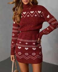 Muted Rose Abstract Knit Mini Sweater Dress