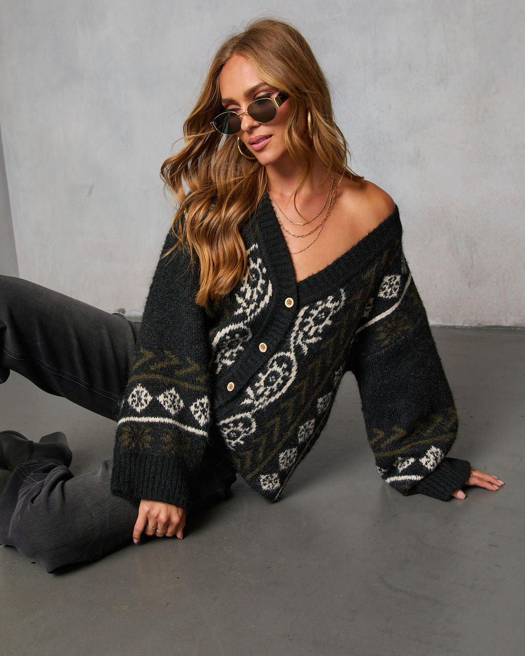 Oat Loop  Abstract Print Cardigan