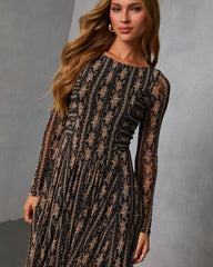 Rusted Rose Printed Mesh Midi Dress