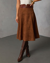 Burnt Maple Belted Suede Midi Skirt