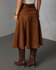 Burnt Maple Belted Suede Midi Skirt