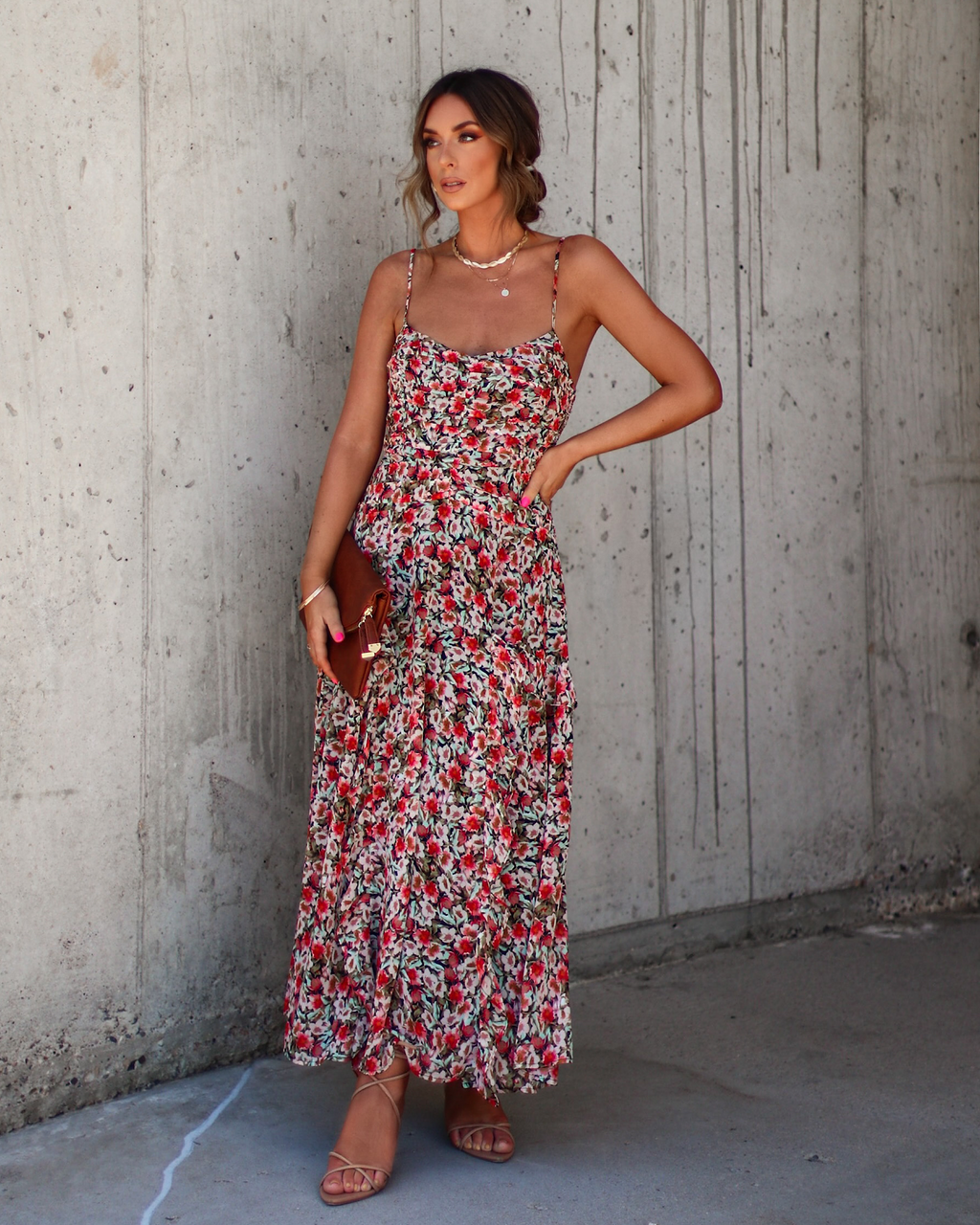 Kienna Floral Ruffle Chiffon Midi Dress