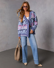 Maristella Intarsia Knit Button Down Cardigan