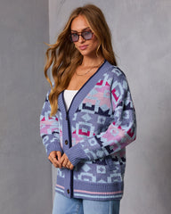 Maristella Intarsia Knit Button Down Cardigan