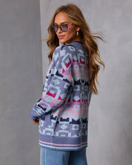 Maristella Intarsia Knit Button Down Cardigan