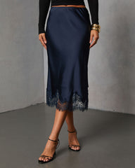 Oleandra Satin Lace Trim Midi Skirt