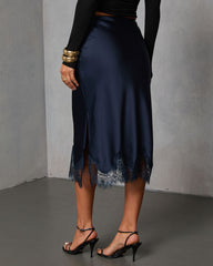 Oleandra Satin Lace Trim Midi Skirt