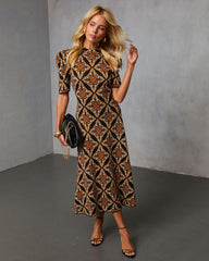 Olivyne Printed Mock Neck Knit Midi Dress