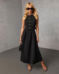 Velmira Pleated Flare Midi Skirt