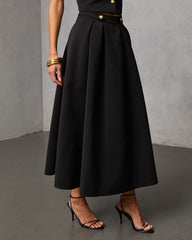 Velmira Pleated Flare Midi Skirt